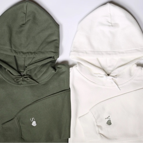 other Tops - Green and White Pullover Hooded Sweaters with V-Neckline